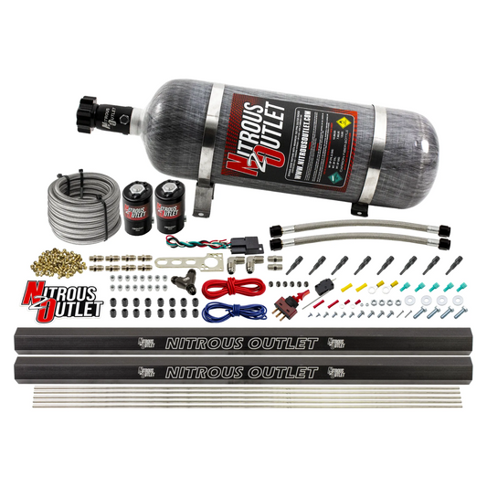 Nitrous Outlet Dry 8 Cylinder Direct Port System - Two .122 Nitrous Solenoids/Two Injection Rails/SBT Discharge Nozzles (100-400HP)(12lb Bottle)