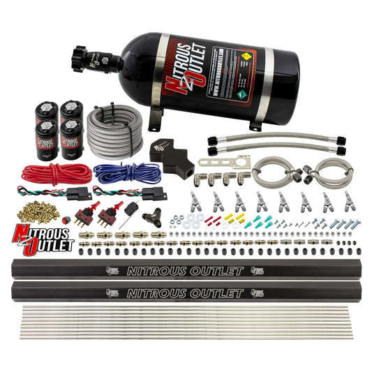 Nitrous Outlet Dry 8 Cylinder Direct Port System - Four .122 Nitrous Solenoids/Two Dual Passage Injection Rails/SBT Dual Passage Nozzles (100-400HP)(10lb Bottle)