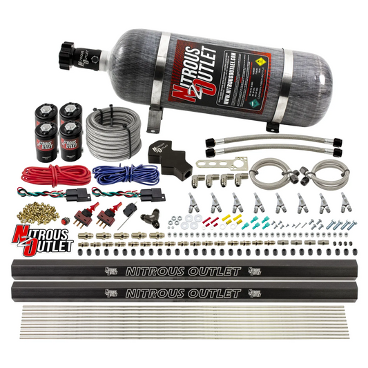 Nitrous Outlet Dry 8 Cylinder Direct Port System - Four .122 Nitrous Solenoids/Two Dual Passage Injection Rails/SBT Dual Passage Nozzles (100-400HP)(12lb Bottle)