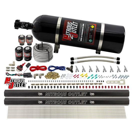 Nitrous Outlet 8 Cylinder Direct Port System - Two .122 Nitrous Solenoids/Two .177 Fuel Solenoids/Two Dual Passage Injection Rails/Annular Discharge Nozzles (E85)(5-7-10 psi)(100-400HP)(15lb Bottle)