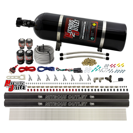 Nitrous Outlet 8 Cylinder Direct Port System - Two .112 Nitrous Solenoids/Two .177 Fuel Solenoids/Two Dual Passage Injection Rails/Annular Discharge Nozzles (E85)(45-55 psi)(100-400HP)(15lb Bottle)