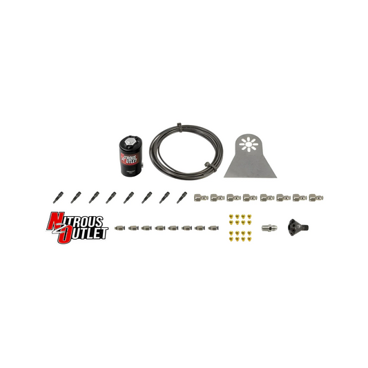 Nitrous Outlet Dry 8 Cylinder Solenoids forward Direct Port Conversion Kit  - .112 Nitrous Solenoid/Nylon Hose/Showerhead Distribution Blocks/Straight Discharge Nozzles (Includes 200HP Jetting)