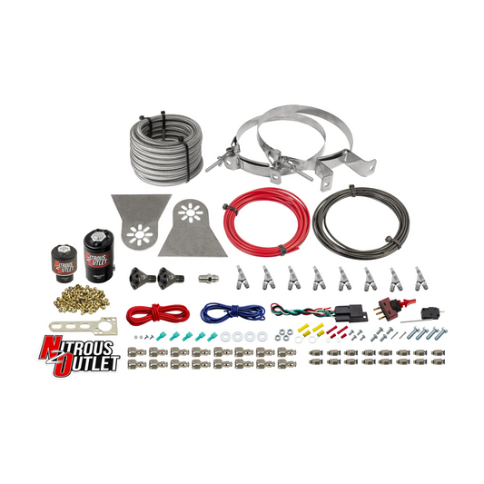 Nitrous Outlet 8 Cylinder Direct Port System - .122 Nitrous Solenoids/.177 Fuel Solenoids/Nylon Hose/Showerhead Distribution Blocks/Annular Discharge Nozzles (Gas)(5-7-10 psi)(100-500HP)(No Bottle)