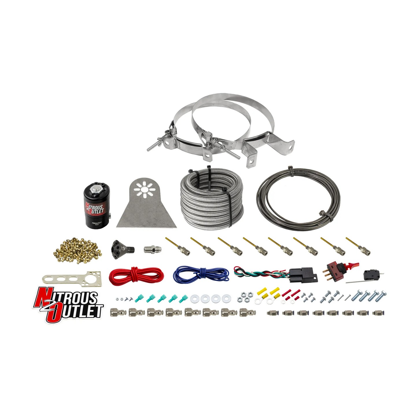 Nitrous Outlet Dry 8 Cylinder Direct Port System - .112 Nitrous Solenoids/Nylon Hose/Showerhead Distribution Blocks/Plate Fittings (100-400HP)(No Bottle)