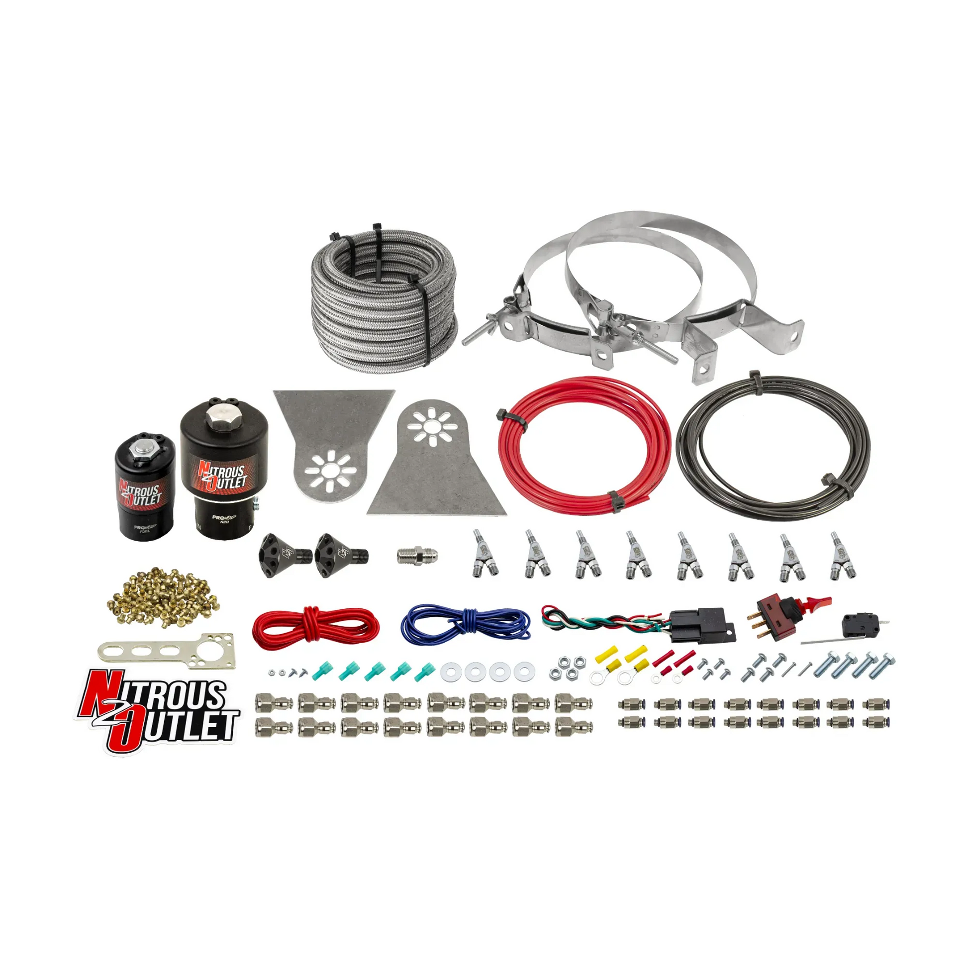 Nitrous Outlet 8 Cylinder Direct Port System - .178 Trashcan Nitrous Solenoids/.310 Fuel Solenoids/Nylon Hose/Showerhead Distribution Blocks/Annular Discharge Nozzles (Gas)(5-7-10 psi)(100-600HP)(No Bottle)