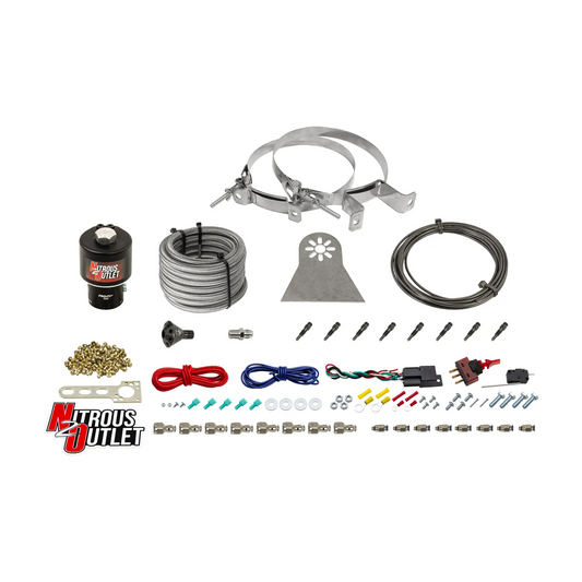 Nitrous Outlet Dry 8 Cylinder Direct Port System - .178 Trashcan Nitrous Solenoids/Nylon Hose/Showerhead Distribution Blocks/Straight Discharge Nozzles (100-600HP)(No Bottle)
