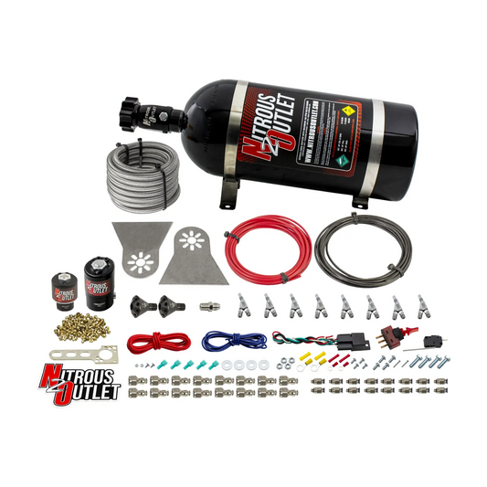 Nitrous Outlet 8 Cylinder Direct Port System - .122 Nitrous Solenoids/.177 Fuel Solenoids/Nylon Hose/Showerhead Distribution Blocks/Annular Discharge Nozzles (Gas)(45-55 psi)(100-500HP)(10lb Bottle)