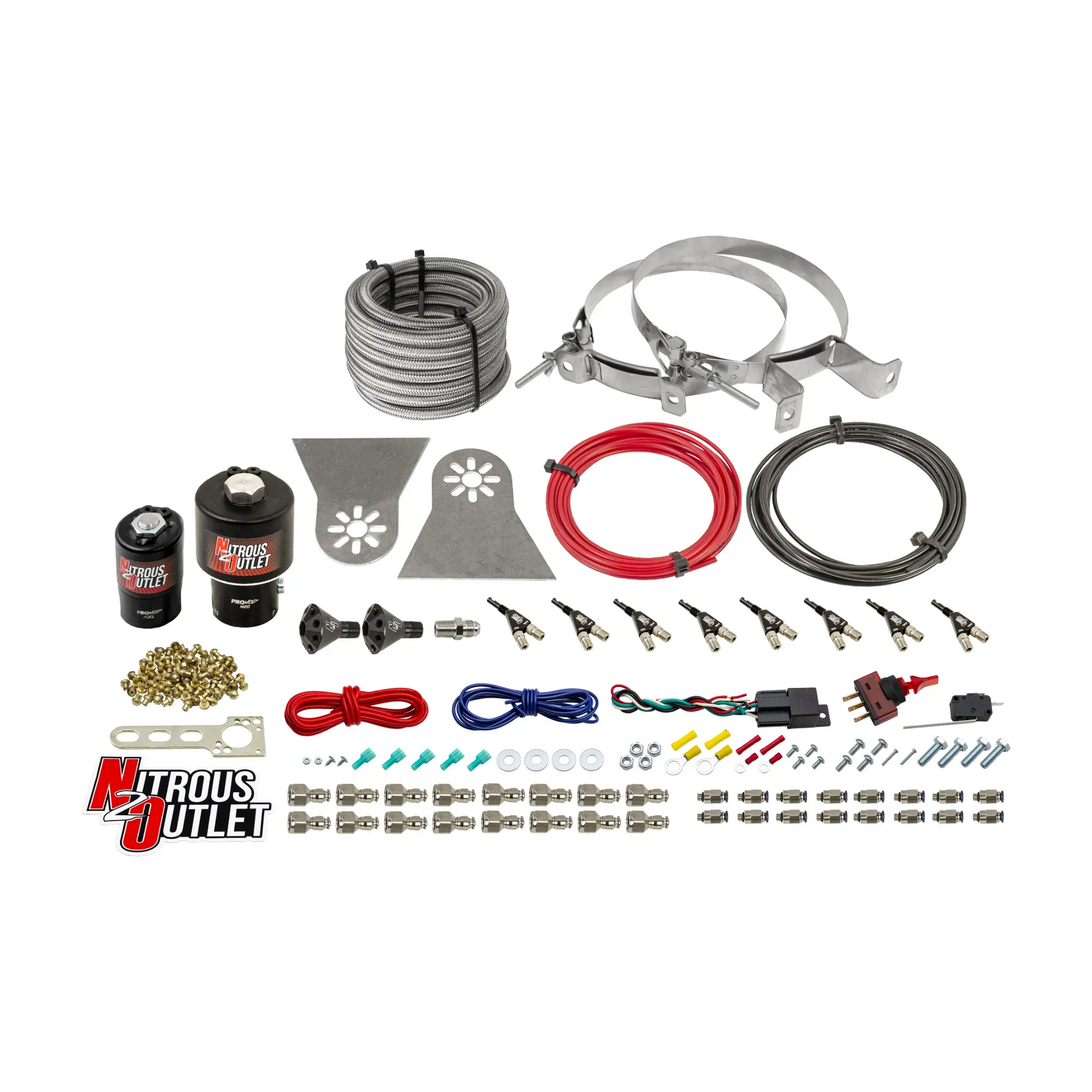 Nitrous Outlet 8 Cylinder Direct Port System - .178 Trashcan Nitrous Solenoids/.310 Fuel Solenoids/Nylon Hose/Showerhead Distribution Blocks/90 Degree Discharge Nozzles (Gas)(45-55 psi)(100-600HP)(No Bottle)