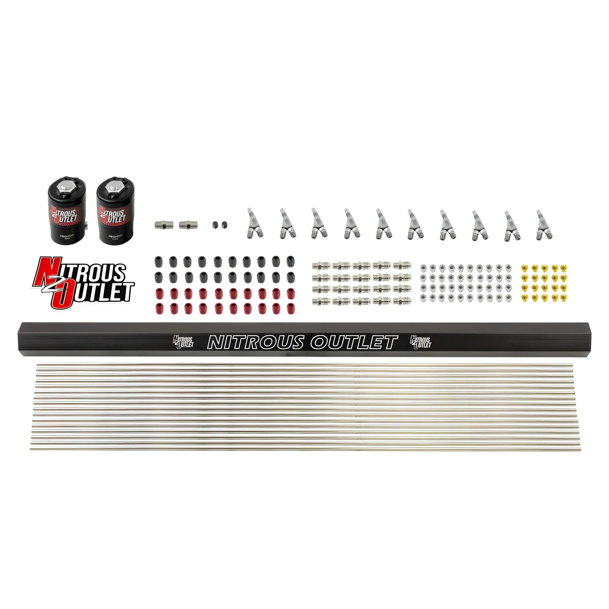 Nitrous Outlet 10 Cylinder Solenoids Forward Direct Port Conversion Kit - .122 Nitrous Solenoid/.310 Fuel Solenoid/Injection Rail/Annular Discharge Nozzles (Includes 175HP Jetting - Gas/7 psi)