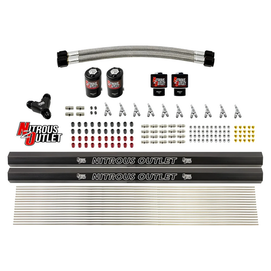 Nitrous Outlet 10 Cylinder Solenoids Forward Direct Port Conversion Kit - Two .122 Nitrous Solenoids/Two .177 Fuel Solenoids/Two Injection Rails/Annular Discharge Nozzles (Includes 175HP Jetting - Gas/7 psi)