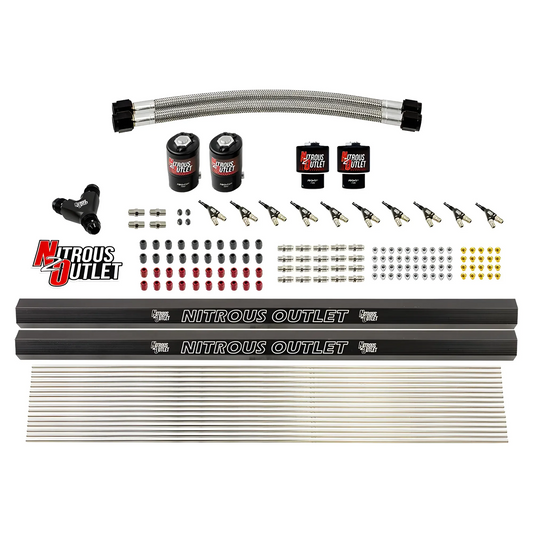 Nitrous Outlet 10 Cylinder Solenoids Forward Direct Port Conversion Kit - Two .122 Nitrous Solenoids/Two .177 Fuel Solenoids/Two Injection Rails/90 Degree Discharge Nozzles (Includes 175HP Jetting - Gas/7 psi)