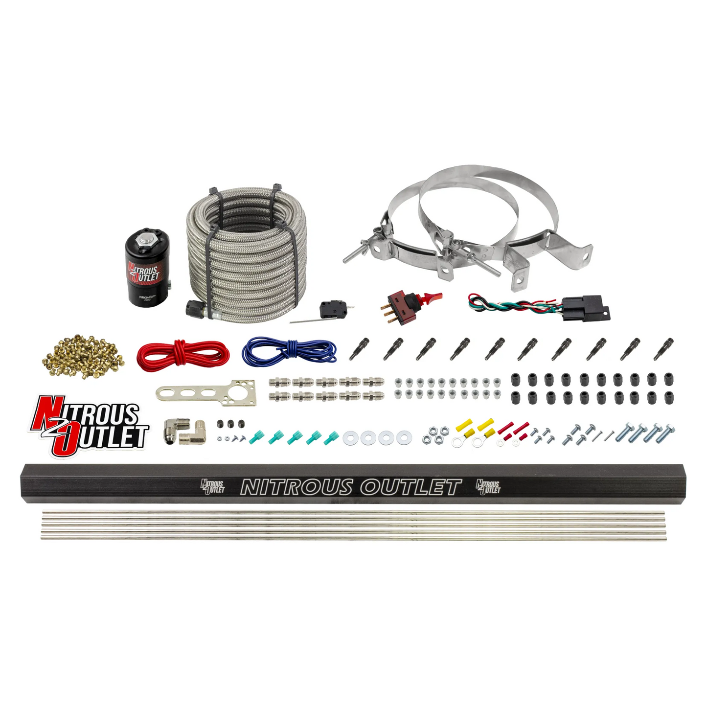 Nitrous Outlet Dry 10 Cylinder Direct Port System - .122 Nitrous Solenoid/Injection Rail/SBT Discharge Nozzles (125-375HP)(No Bottle)