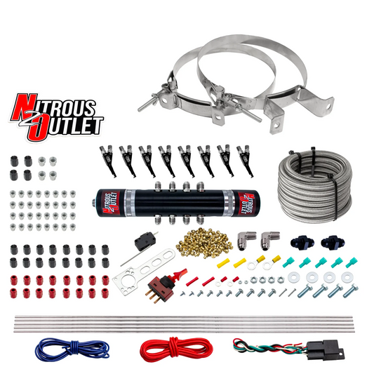 Nitrous Outlet 8 Cylinder 'Black Widow' Direct Port System - .122 Nitrous Solenoid/.310 Fuel Solenoid/Solenoid Distribution Block/90 Degree Discharge Nozzles (Gas)(45-55 psi)(100-400 HP)(No Bottle)