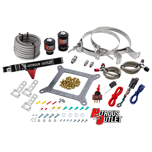 Nitrous Outlet 4150 Stinger 2 System - Braided Hoses/.122 Nitrous Solenoid/.177 Fuel Solenoid/Universal Solenoid Brackets - (Gas/E85)(5-55 psi)(50-500 HP)(No Bottle)