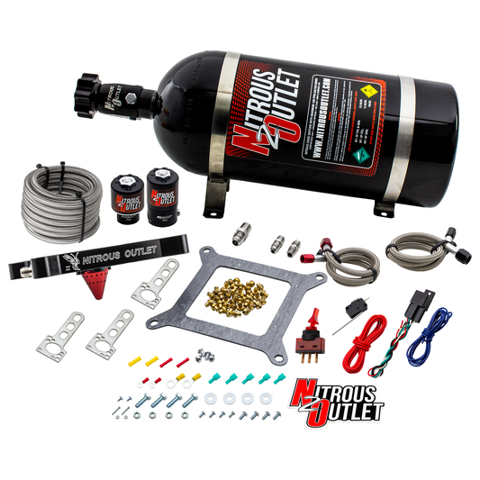 Nitrous Outlet 4150 Stinger 2 System - Braided Hoses/.122 Nitrous Solenoid/.177 Fuel Solenoid/Universal Solenoid Brackets - (Gas/E85)(5-55 psi)(50-500 HP)(10lb Bottle)