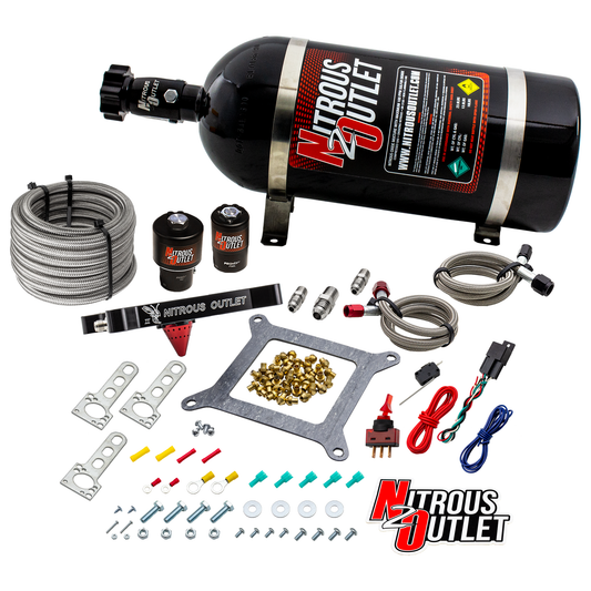 Nitrous Outlet 4150 Stinger 2 Race System - Braided Hoses/.178 Trashcan Nitrous Solenoid/.310 Fuel Solenoid/Universal Solenoid Brackets - (Gas/E85)(5-55 psi)(50-600 HP)(10lb Bottle)