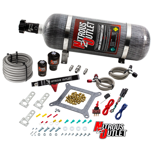 Nitrous Outlet 4150 Stinger 2 Race System - Braided Hoses/.178 Trashcan Nitrous Solenoid/.310 Fuel Solenoid/Universal Solenoid Brackets - (Gas/E85)(5-55 psi)(50-600 HP)(12lb Bottle)