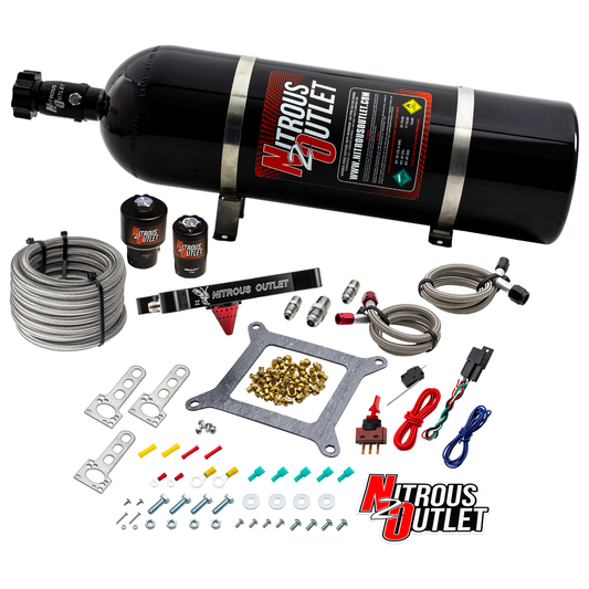 Nitrous Outlet 4150 Stinger 2 Race System - Braided Hoses/.178 Trashcan Nitrous Solenoid/.310 Fuel Solenoid/Universal Solenoid Brackets - (Gas/E85)(5-55 psi)(50-600 HP)(15lb Bottle)