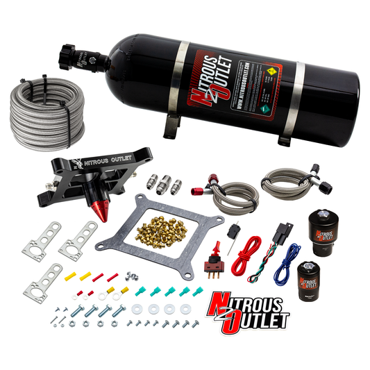 Nitrous Outlet 4150 Stinger 3 Race System - Braided Hoses/.178 Trashcan Nitrous Solenoid/.310 Fuel Solenoid/Universal Solenoid Brackets - (Gas/E85)(5-55 psi)(50-600 HP)(15lb Bottle)