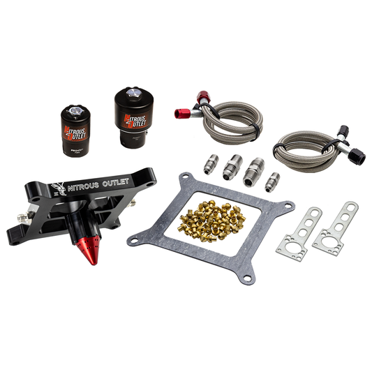 Nitrous Outlet 4150 Stinger 3 Race Solenoid Forward Conversion Kit - Braided Hoses/.178 Trashcan Nitrous Solenoid/.310 Fuel Solenoid/Universal Solenoid Brackets - (Gas/E85)(5-55 psi)(50-600 HP)