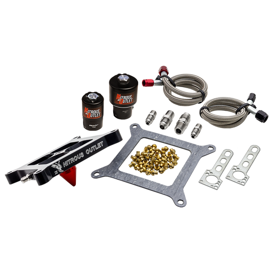 Nitrous Outlet 4150 Stinger 4 Race Solenoid Forward Conversion Kit - Braided Hoses/.178 Trashcan Nitrous Solenoid/.310 Fuel Solenoid/Universal Solenoid Brackets - (Gas/E85)(5-55 psi)(50-600 HP)