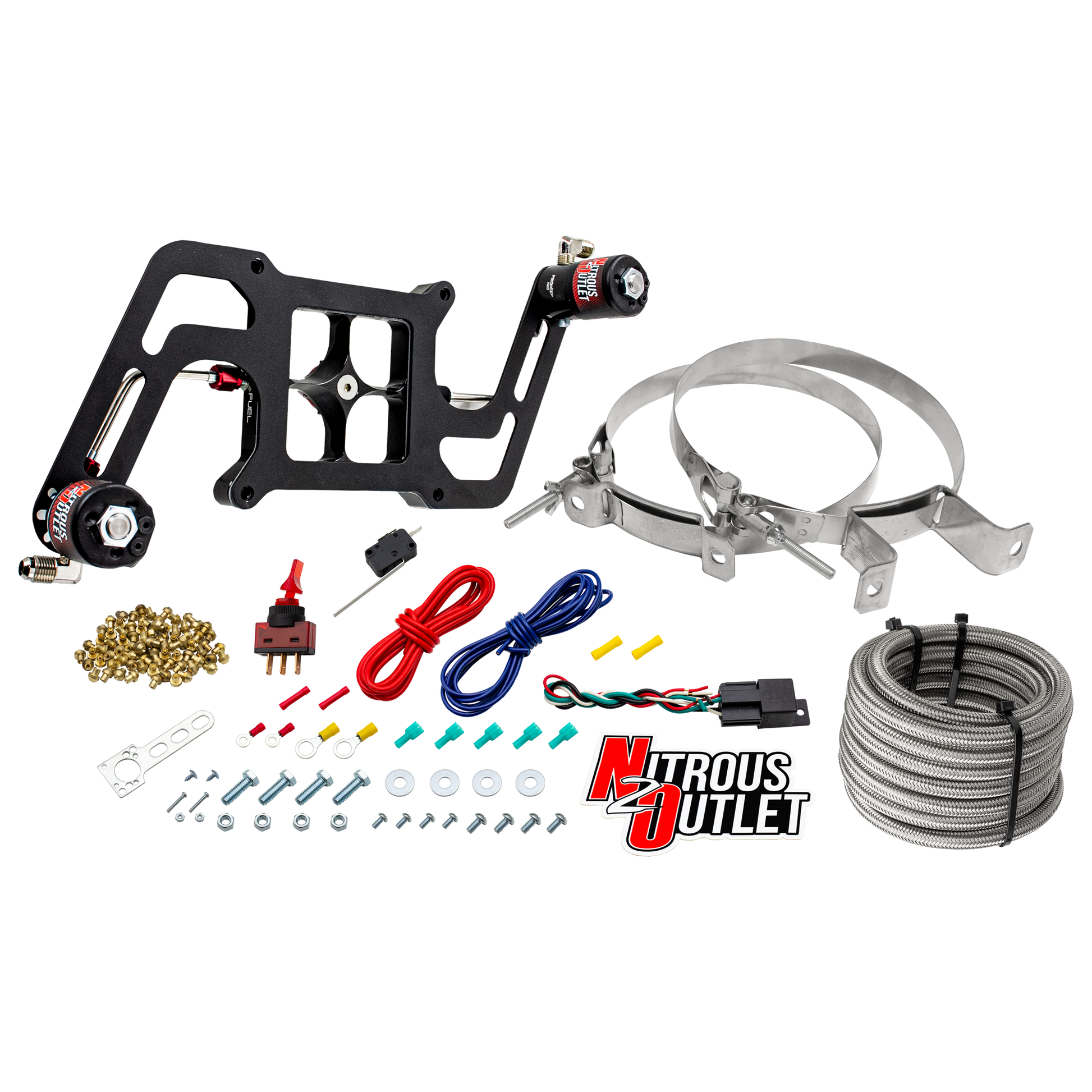 Nitrous Outlet 4150 Stinger 2 System - Hard-line/.122 Nitrous Solenoid/.177 Fuel Solenoid/Boomerang Solenoid Bracket - (Gas/E85)(5-55 psi)(50-500 HP)(No Bottle)