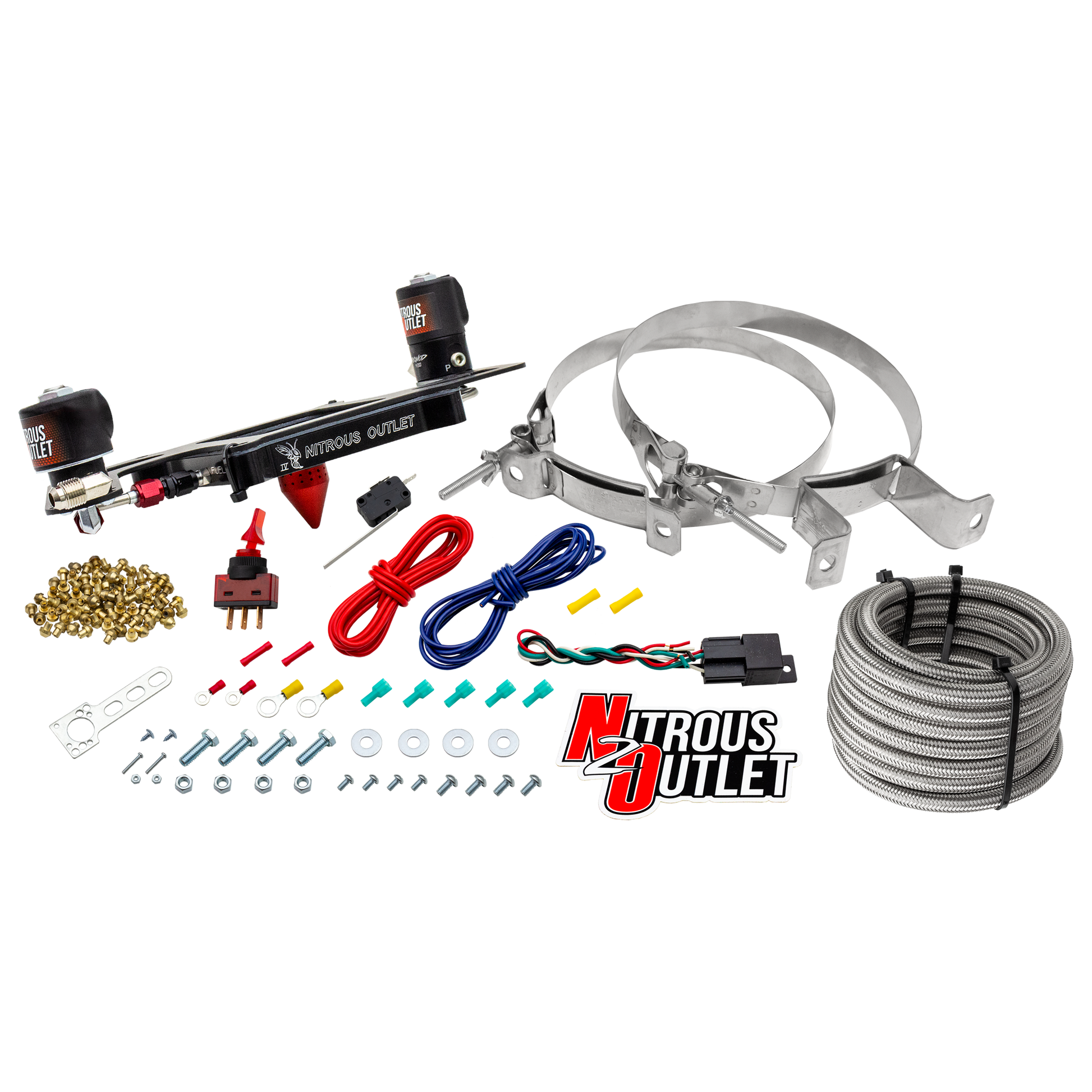 Nitrous Outlet 4150 Stinger 4 System - Hard-line/.122 Nitrous Solenoid/.177 Fuel Solenoid/Boomerang Solenoid Bracket - (Gas/E85)(5-55 psi)(50-500 HP)(No Bottle)