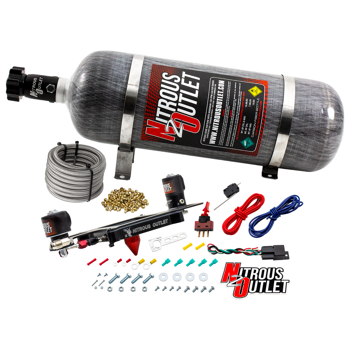 Nitrous Outlet 4150 Stinger 4 System - Hard-line/.122 Nitrous Solenoid/.177 Fuel Solenoid/Boomerang Solenoid Bracket - (Gas/E85)(5-55 psi)(50-500 HP)(12lb Bottle)