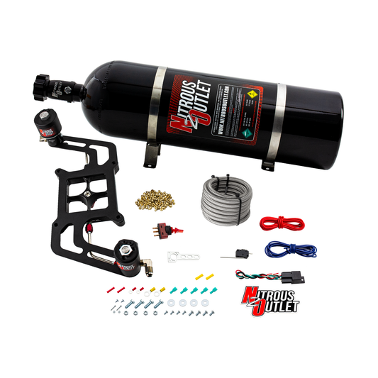 Nitrous Outlet 4150 Stinger 3 Race System - Hard-line/.178 Trashcan Nitrous Solenoid/.310 Fuel Solenoid/Boomerang Solenoid Bracket - (Gas/E85)(5-55 psi)(50-600 HP)(15lb Bottle)
