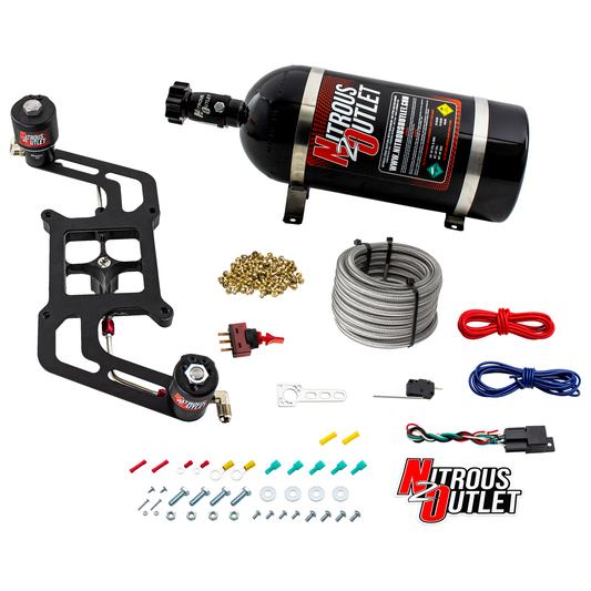 Nitrous Outlet 4150 Stinger 3 Race System - Hard-line/.178 Trashcan Nitrous Solenoid/.310 Fuel Solenoid/Boomerang Solenoid Bracket - (Gas/E85)(5-55 psi)(50-600 HP)(10lb Bottle)