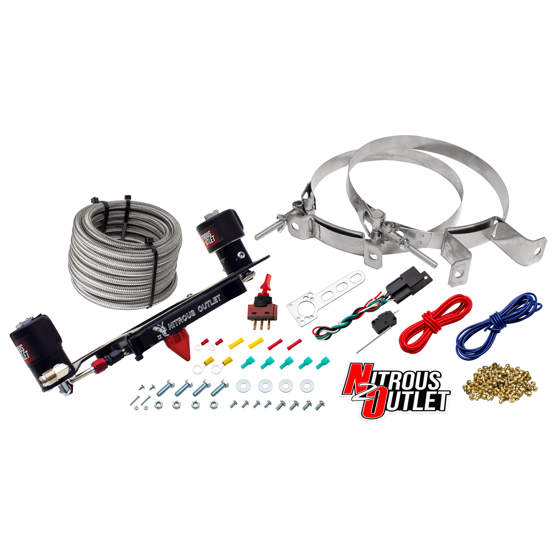 Nitrous Outlet 4150 Stinger 4 Race System - Hard-line/.178 Trashcan Nitrous Solenoid/.310 Fuel Solenoid/Boomerang Solenoid Bracket - (Gas/E85)(5-55 psi)(50-600 HP)(No Bottle)