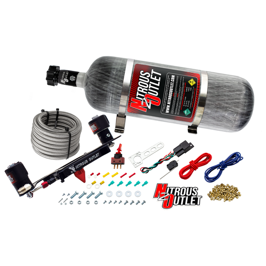 Nitrous Outlet 4150 Stinger 4 Race System - Hard-line/.178 Trashcan Nitrous Solenoid/.310 Fuel Solenoid/Boomerang Solenoid Bracket - (Gas/E85)(5-55 psi)(50-600 HP)(12lb Bottle)
