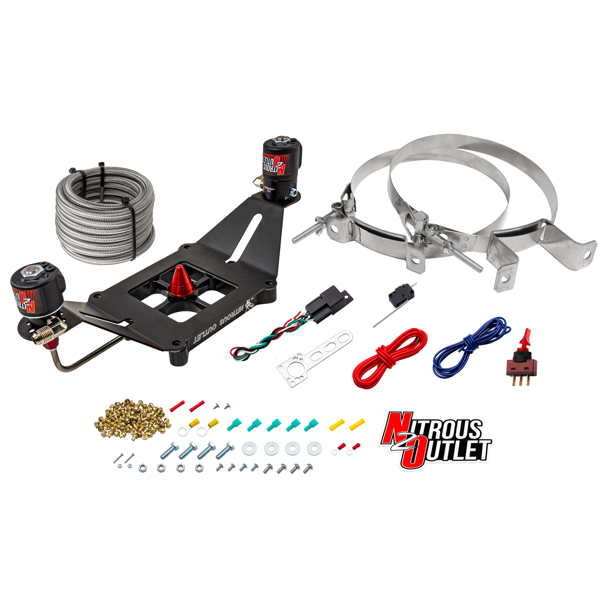 Nitrous Outlet 4150 Stinger 2 System - Hard-line/.122 Nitrous Solenoid/.177 Fuel Solenoid/Deep Break Solenoid Bracket/Solenoids Mount Upside Down - (Gas/E85)(5-55 psi)(50-500 HP)(No Bottle)
