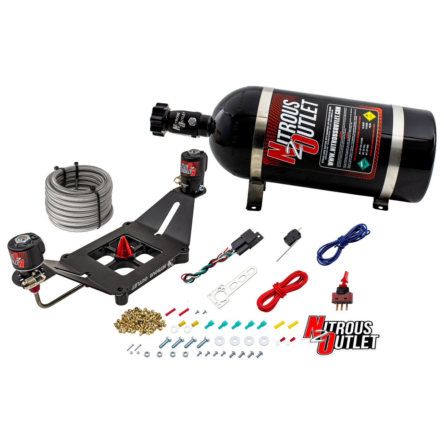 Nitrous Outlet 4150 Stinger 2 System - Hard-line/.122 Nitrous Solenoid/.177 Fuel Solenoid/Deep Break Solenoid Bracket/Solenoids Mount Upside Down - (Gas/E85)(5-55 psi)(50-500 HP)(10lb Bottle)