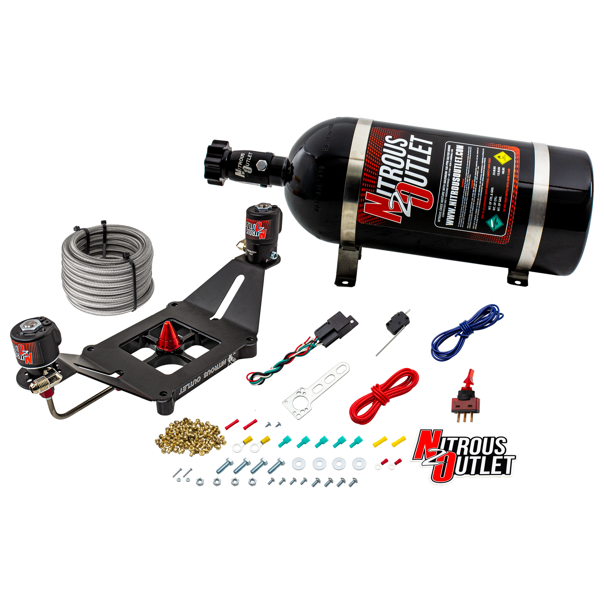 Nitrous Outlet 4150 Stinger 2 System - Hard-line/.122 Nitrous Solenoid/.177 Fuel Solenoid/Deep Break Solenoid Bracket/Solenoids Mount Upside Down - (Gas/E85)(5-55 psi)(50-500 HP)(10lb Bottle)