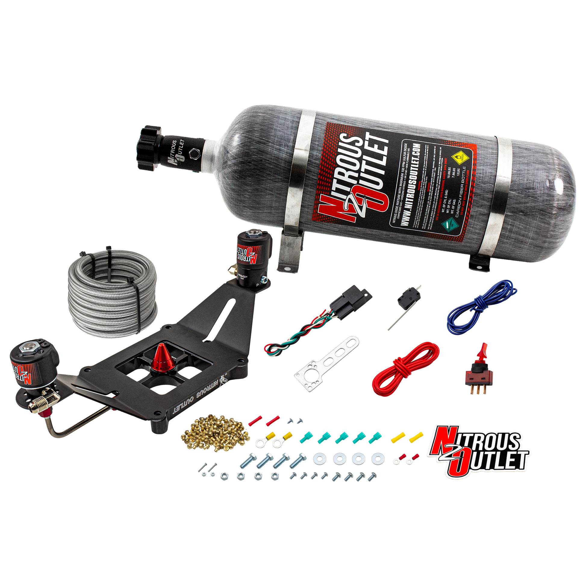 Nitrous Outlet 4150 Stinger 2 System - Hard-line/.122 Nitrous Solenoid/.177 Fuel Solenoid/Deep Break Solenoid Bracket/Solenoids Mount Upside Down - (Gas/E85)(5-55 psi)(50-500 HP)(12lb Bottle)