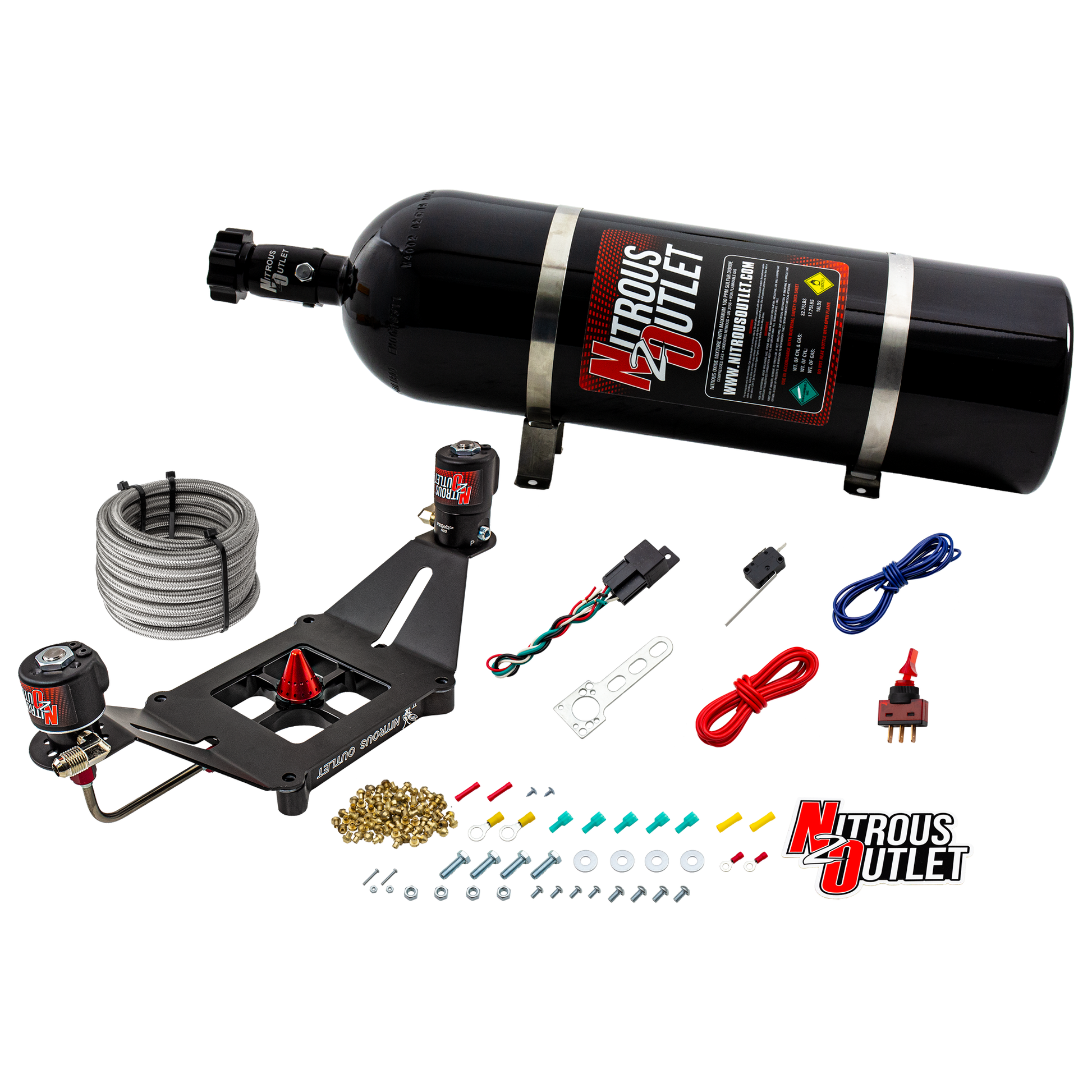 Nitrous Outlet 4150 Stinger 2 System - Hard-line/.122 Nitrous Solenoid/.177 Fuel Solenoid/Deep Break Solenoid Bracket/Solenoids Mount Upside Down - (Gas/E85)(5-55 psi)(50-500 HP)(15lb Bottle)