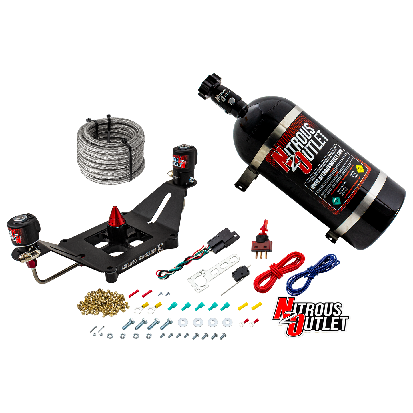 Nitrous Outlet 4150 Stinger 3 System - Hard-line/.122 Nitrous Solenoid/.177 Fuel Solenoid/Deep Break Solenoid Bracket/Solenoids Mount Upside Down - (Gas/E85)(5-55 psi)(50-500 HP)(10lb Bottle)