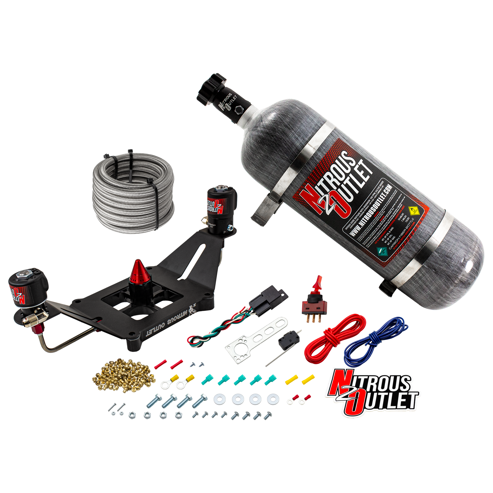 Nitrous Outlet 4150 Stinger 3 System - Hard-line/.122 Nitrous Solenoid/.177 Fuel Solenoid/Deep Break Solenoid Bracket/Solenoids Mount Upside Down - (Gas/E85)(5-55 psi)(50-500 HP)(12lb Bottle)