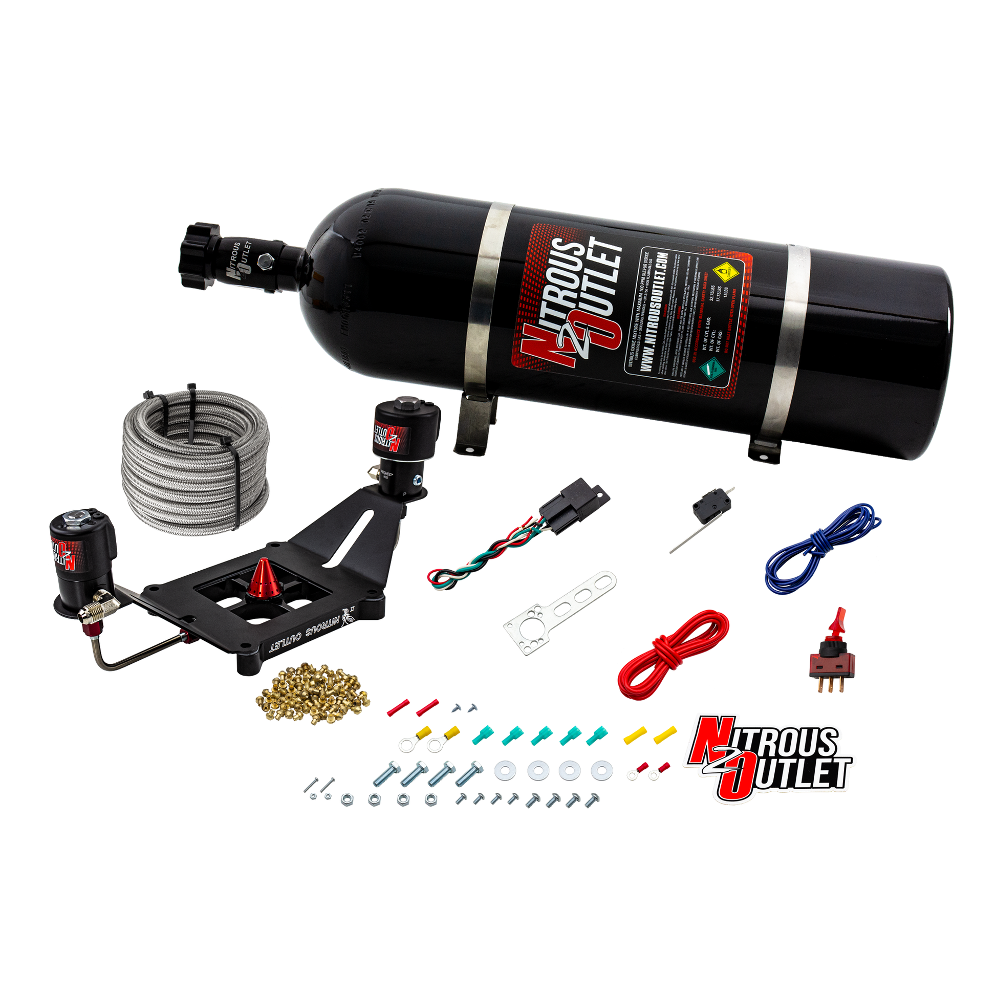 Nitrous Outlet 4150 Stinger 2 Race System - Hard-line/.178 Trashcan Nitrous Solenoid/.310 Fuel Solenoid/Deep Break Solenoid Bracket/Solenoids Mount Upside Down - (Gas/E85)(5-55 psi)(50-600 HP)(15lb Bottle)