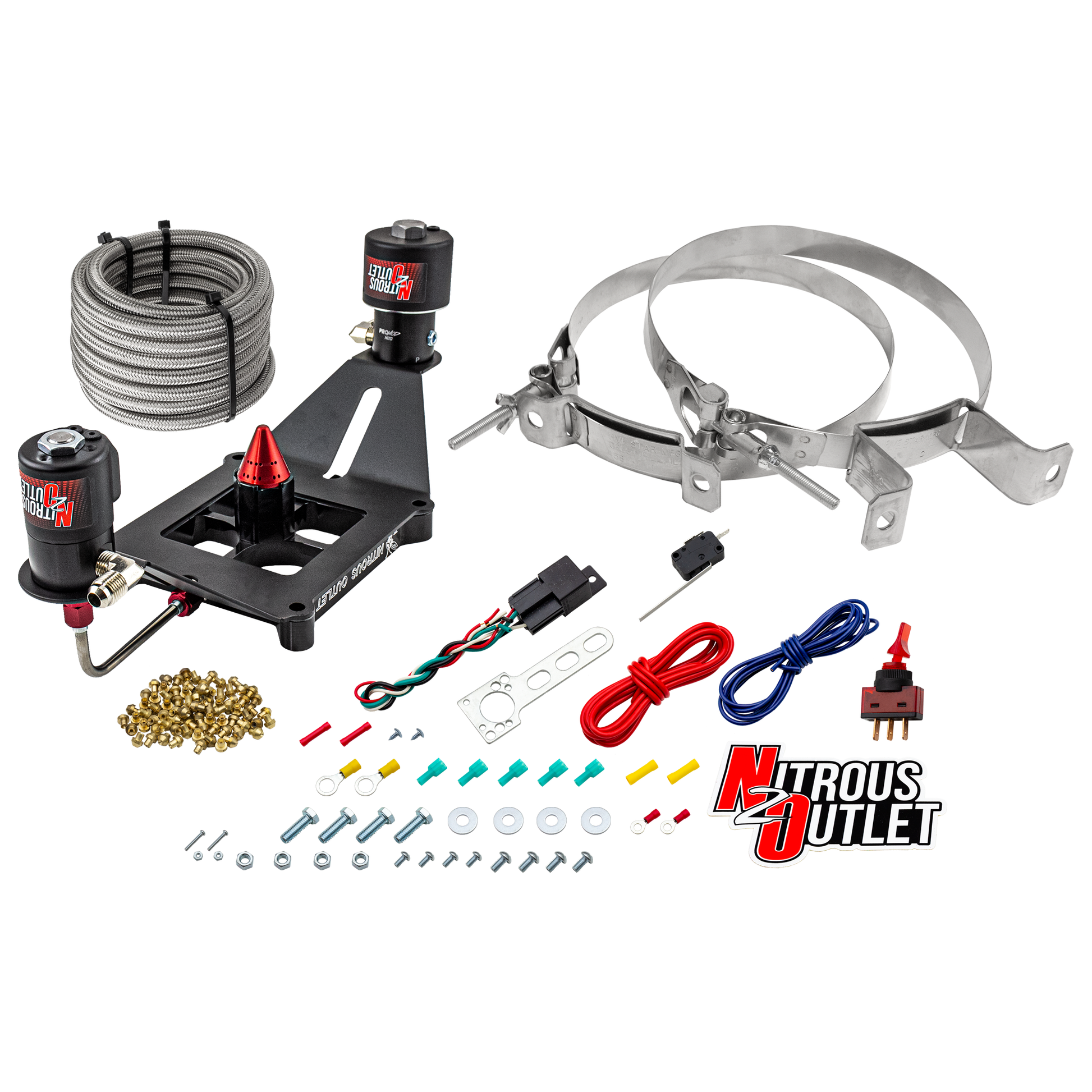 Nitrous Outlet 4150 Stinger 3 Race System - Hard-line/.178 Trashcan Nitrous Solenoid/.310 Fuel Solenoid/Deep Break Solenoid Bracket/Solenoids Mount Upside Down - (Gas/E85)(5-55 psi)(50-600 HP)(No Bottle)