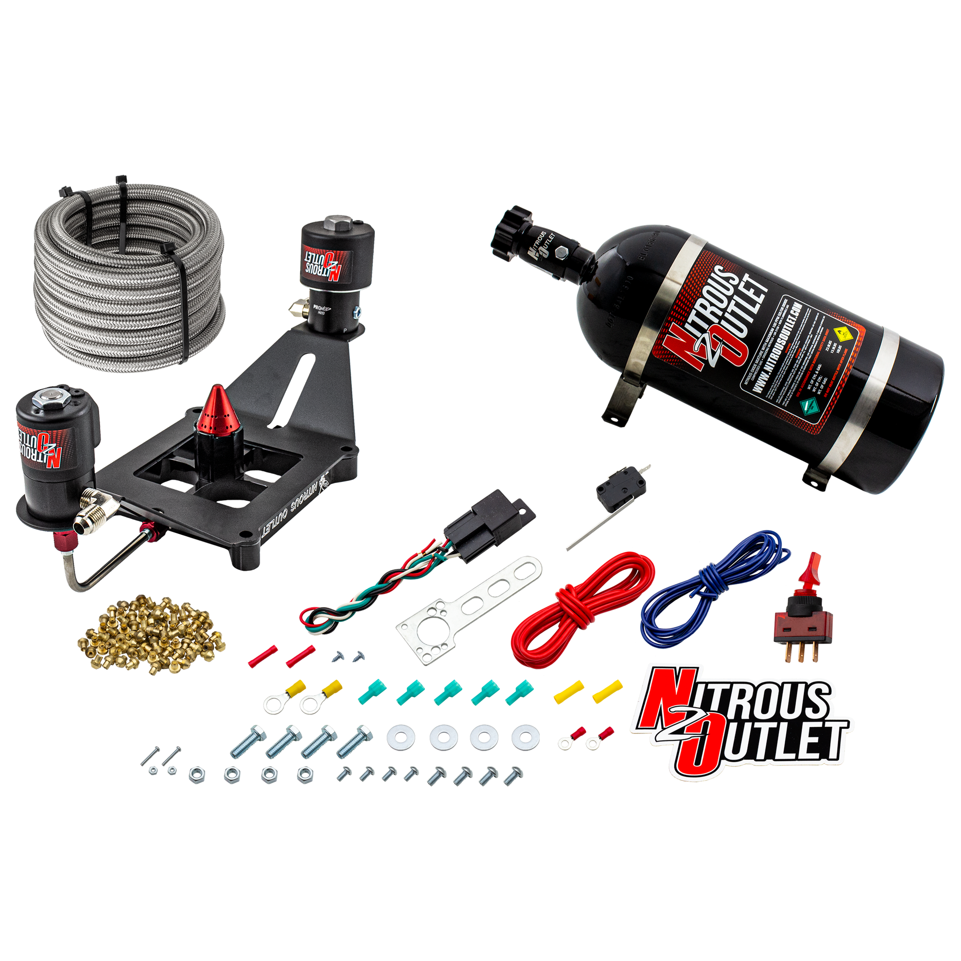 Nitrous Outlet 4150 Stinger 3 Race System - Hard-line/.178 Trashcan Nitrous Solenoid/.310 Fuel Solenoid/Deep Break Solenoid Bracket/Solenoids Mount Upside Down - (Gas/E85)(5-55 psi)(50-600 HP)(10lb Bottle)