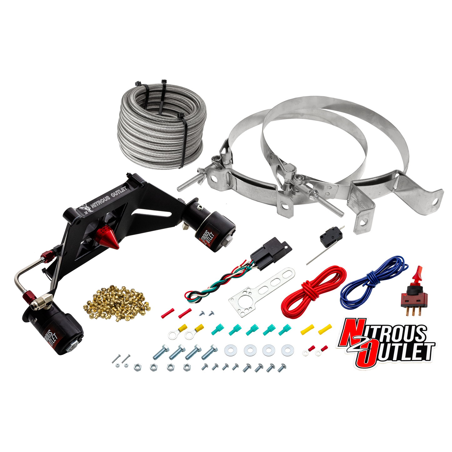 Nitrous Outlet 4150 Stinger 4 Race System - Hard-line/.178 Trashcan Nitrous Solenoid/.310 Fuel Solenoid/Deep Break Solenoid Bracket/Solenoids Mount Upside Down - (Gas/E85)(5-55 psi)(50-600 HP)(No Bottle)