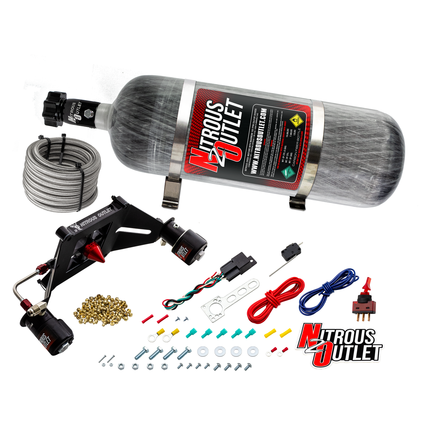Nitrous Outlet 4150 Stinger 4 Race System - Hard-line/.178 Trashcan Nitrous Solenoid/.310 Fuel Solenoid/Deep Break Solenoid Bracket/Solenoids Mount Upside Down - (Gas/E85)(5-55 psi)(50-600 HP)(12lb Bottle)
