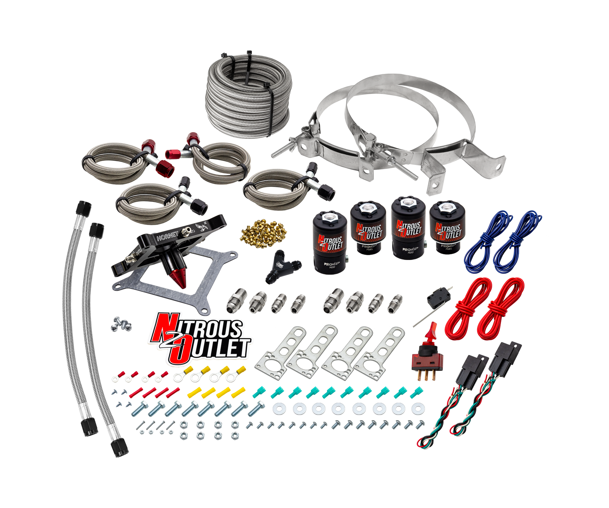 Nitrous Outlet 4150  Hornet 3 Dual Stage System - Two .122 Nitrous Solenoids/Two .177 Fuel Solenoids/Universal Solenoid Brackets - (Gas/E85)(5-55 psi)(50-500 HP Per Stage)(No Bottle)