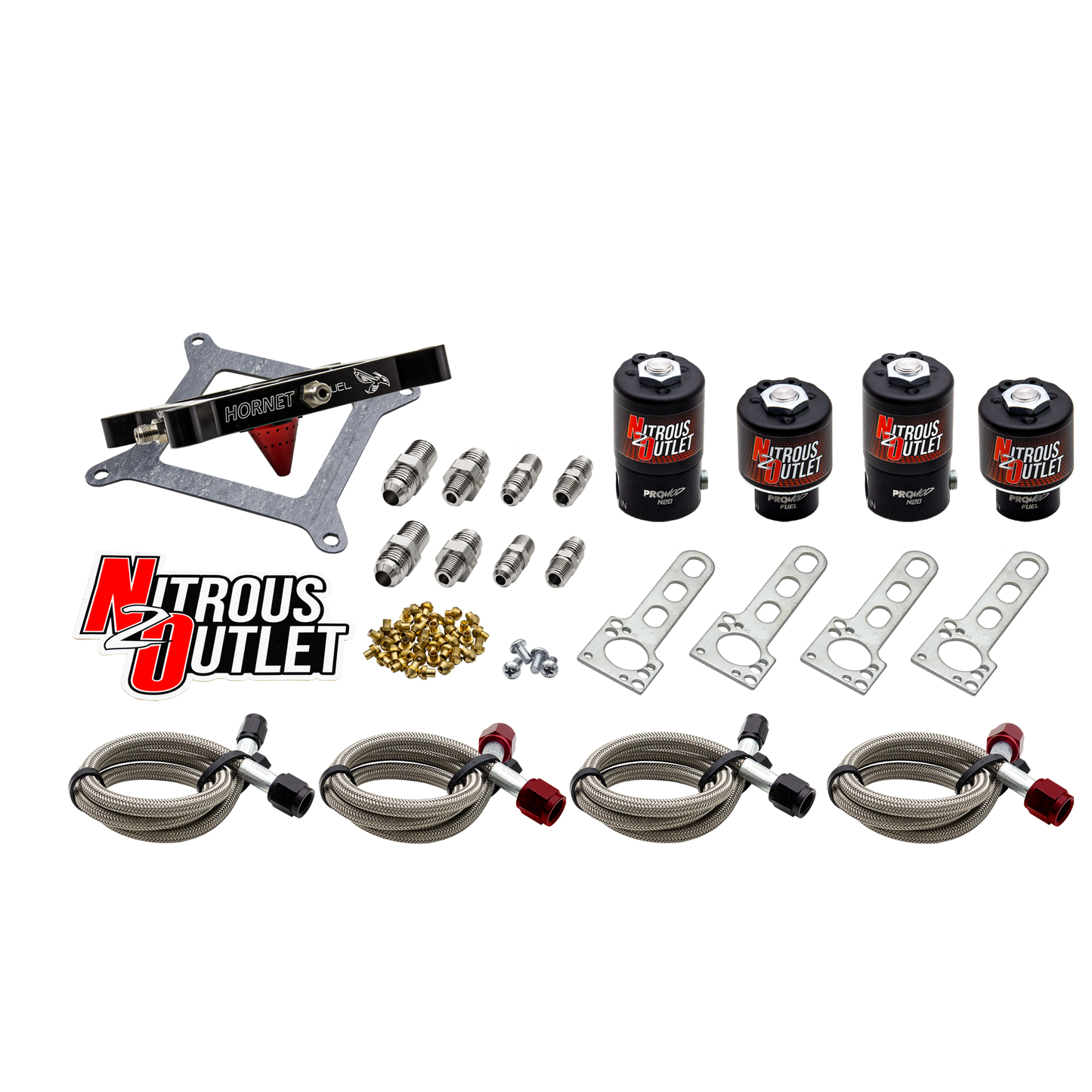Nitrous Outlet 4150 Hornet 2 Dual Stage Solenoid Forward Conversion Kit - Two .122 Nitrous Solenoids/Two .177 Fuel Solenoids/Universal Solenoid Brackets - (Gas/E85)(5-55 psi)(50-500 HP Per Stage)