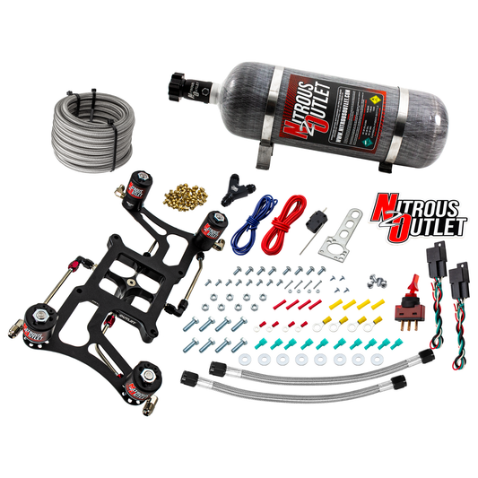 Nitrous Outlet 4150 Hornet 3 Dual Stage System - Hard-line/Two .122 Nitrous Solenoids/Two .177 Fuel Solenoids/Four Solenoid Boomerang Bracket - (Gas/E85)(5-55 psi)(50-500 HP Per Stage)(12lb Bottle)