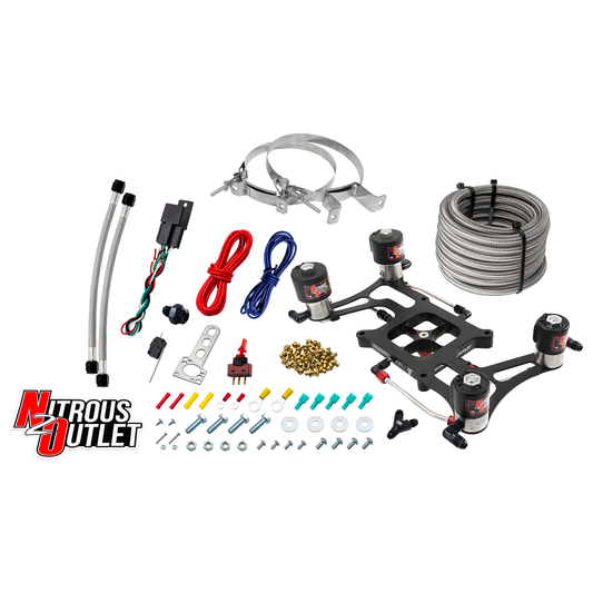 Nitrous Outlet 4150 Hornet 3 Race Dual Stage System - Hard-line/Two .178 Trashcan Nitrous Solenoids/Two .310 Fuel Solenoids/Four Solenoid Boomerang Bracket - (Gas/E85)(5-55 psi)(50-600 HP Per Stage)(No Bottle)