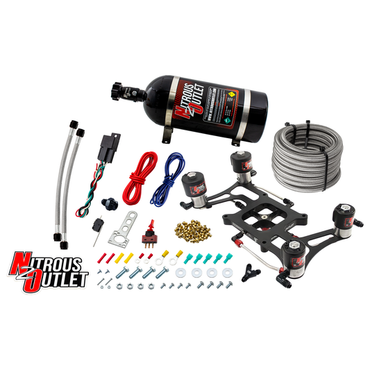 Nitrous Outlet 4150 Hornet 3 Race Dual Stage System - Hard-line/Two .178 Trashcan Nitrous Solenoids/Two .310 Fuel Solenoids/Four Solenoid Boomerang Bracket - (Gas/E85)(5-55 psi)(50-600 HP Per Stage)(10lb Bottle)