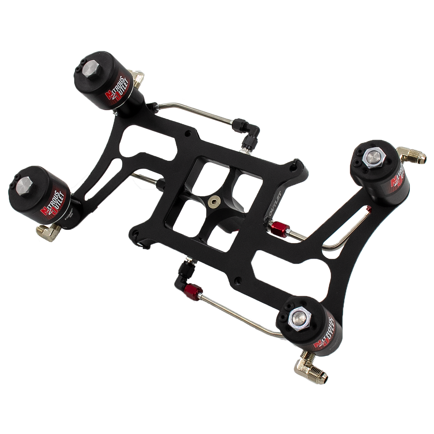 Nitrous Outlet 4150 Hornet 3 Race Dual Stage Solenoid Forward Conversion Kit - Hard-line/Two .178 Trashcan Nitrous Solenoids/Two .310 Fuel Solenoids/Four Solenoid Boomerang Bracket - (Gas/E85)(5-55 psi)(50-600 HP Per Stage)